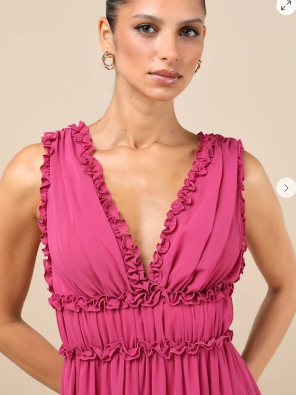 Helvia Berry Pink Ruffled Sleeveless Maxi Dress